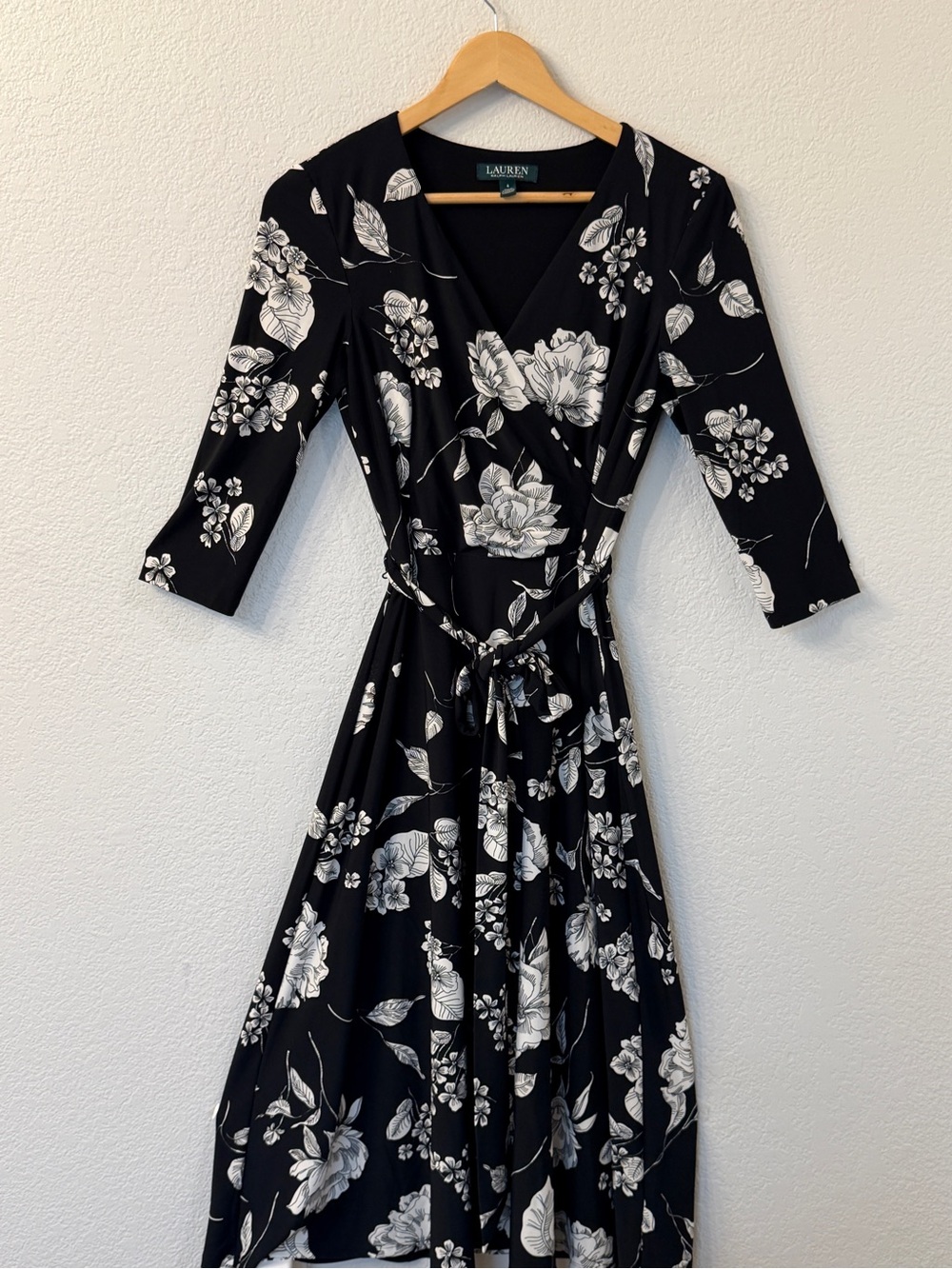 Ralph Lauren Black and White Floral Wrap Dress